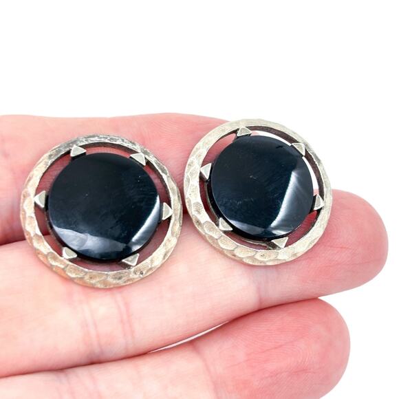 Vintage Sterling Silver 925 Black Onyx Cufflinks Men’s Jewelry - Picture 1 of 6